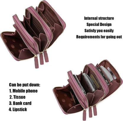 Small Cell Phone Crossbody Bag, Multi-pocket & 6 Card Slots | 6 card slots, multi-pocket zipper layout and soft synthetic leather keep phone, lipstick, coins and keys ready outdoors