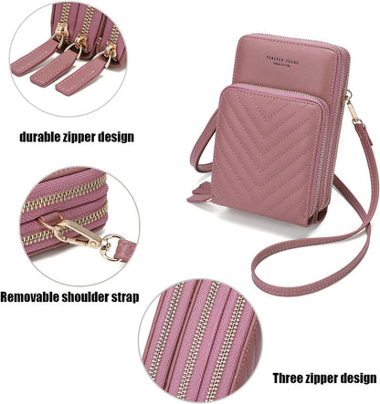 Small Cell Phone Crossbody Bag, Multi-pocket & 6 Card Slots | 6 card slots, multi-pocket zipper layout and soft synthetic leather keep phone, lipstick, coins and keys ready outdoors