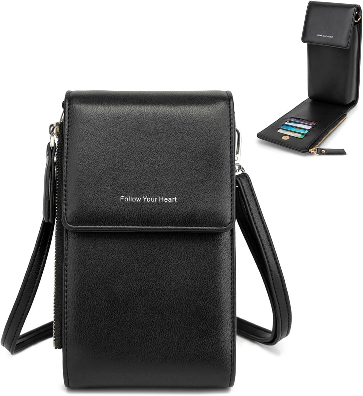 Small Cell Phone Crossbody Bag, Multi-pocket & 6 Card Slots | 6 card slots, multi-pocket zipper layout and soft synthetic leather keep phone, lipstick, coins and keys ready outdoors