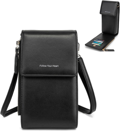 Small Cell Phone Crossbody Bag, Multi-pocket & 6 Card Slots | 6 card slots, multi-pocket zipper layout and soft synthetic leather keep phone, lipstick, coins and keys ready outdoors