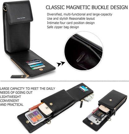 Small Cell Phone Crossbody Bag, Multi-pocket & 6 Card Slots | 6 card slots, multi-pocket zipper layout and soft synthetic leather keep phone, lipstick, coins and keys ready outdoors