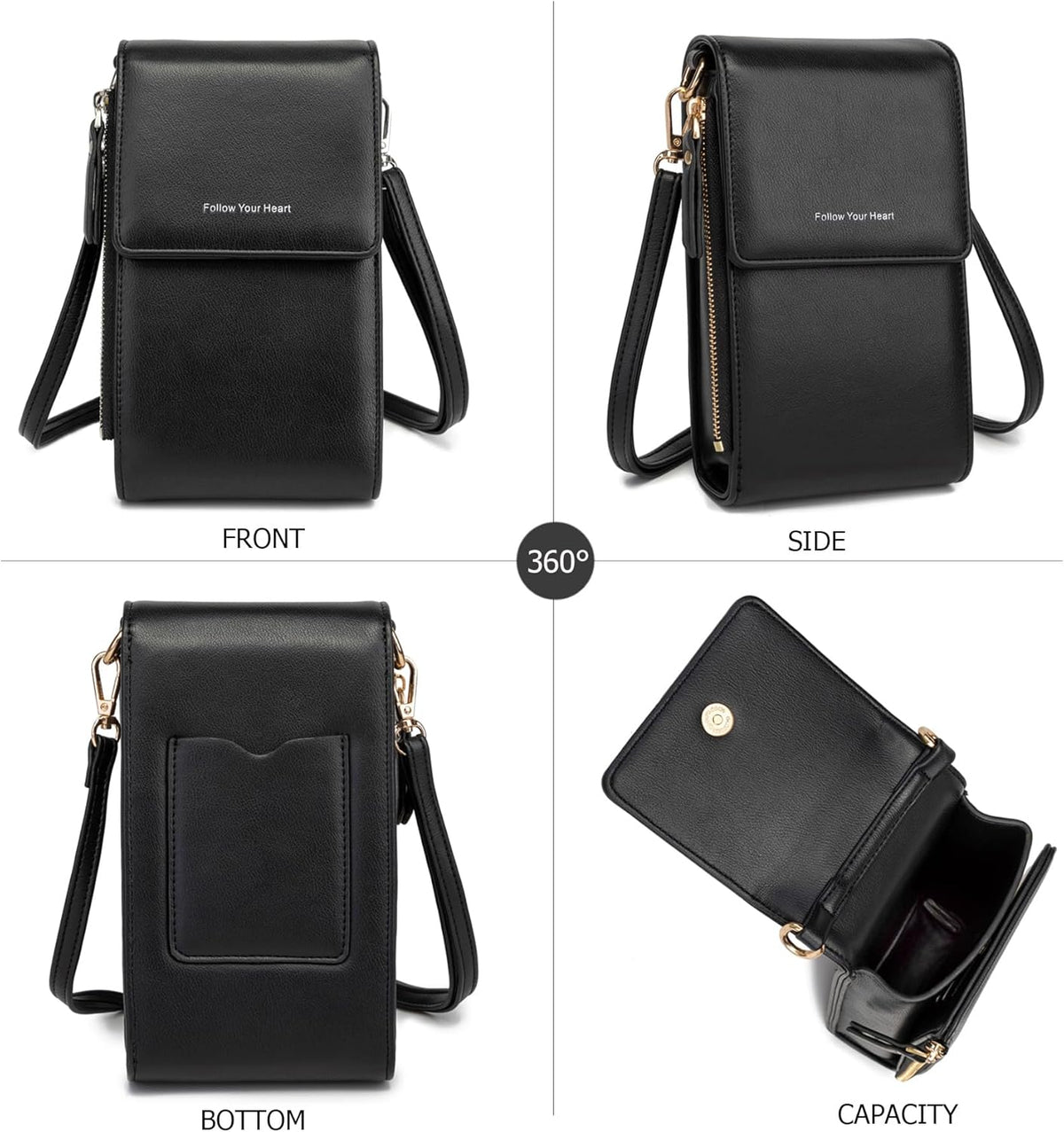 Small Cell Phone Crossbody Bag, Multi-pocket & 6 Card Slots | 6 card slots, multi-pocket zipper layout and soft synthetic leather keep phone, lipstick, coins and keys ready outdoors