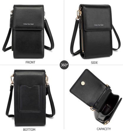 Small Cell Phone Crossbody Bag, Multi-pocket & 6 Card Slots | 6 card slots, multi-pocket zipper layout and soft synthetic leather keep phone, lipstick, coins and keys ready outdoors