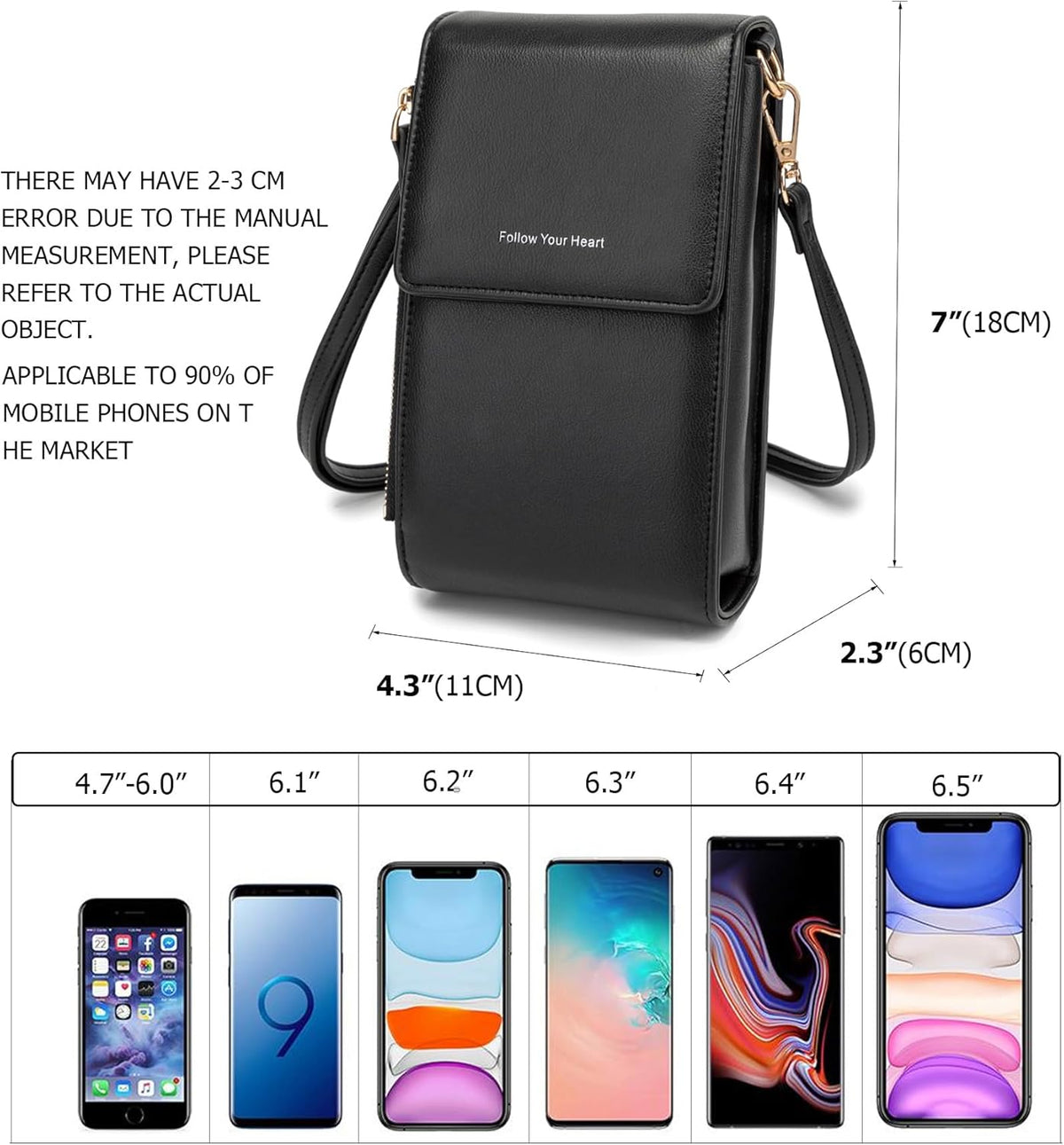 Small Cell Phone Crossbody Bag, Multi-pocket & 6 Card Slots | 6 card slots, multi-pocket zipper layout and soft synthetic leather keep phone, lipstick, coins and keys ready outdoors