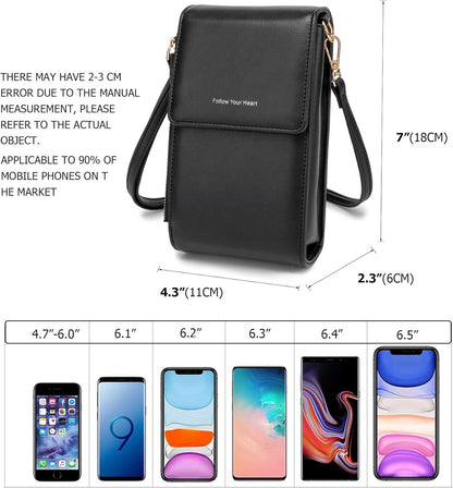 Small Cell Phone Crossbody Bag, Multi-pocket & 6 Card Slots | 6 card slots, multi-pocket zipper layout and soft synthetic leather keep phone, lipstick, coins and keys ready outdoors
