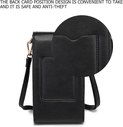 Small Cell Phone Crossbody Bag, Multi-pocket & 6 Card Slots | 6 card slots, multi-pocket zipper layout and soft synthetic leather keep phone, lipstick, coins and keys ready outdoors
