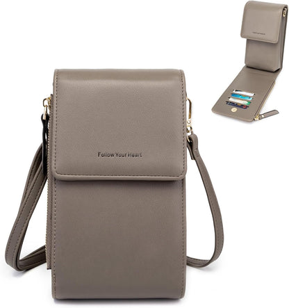 Small Cell Phone Crossbody Bag, Multi-pocket & 6 Card Slots | 6 card slots, multi-pocket zipper layout and soft synthetic leather keep phone, lipstick, coins and keys ready outdoors