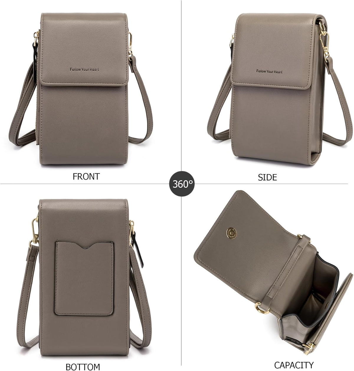 Small Cell Phone Crossbody Bag, Multi-pocket & 6 Card Slots | 6 card slots, multi-pocket zipper layout and soft synthetic leather keep phone, lipstick, coins and keys ready outdoors