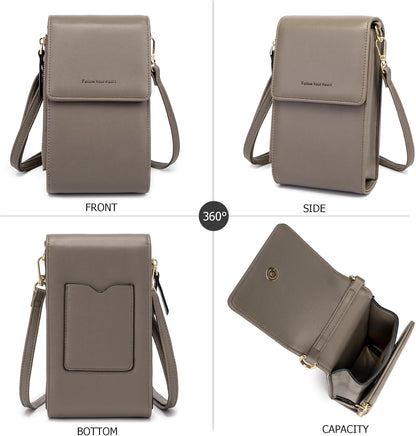 Small Cell Phone Crossbody Bag, Multi-pocket & 6 Card Slots | 6 card slots, multi-pocket zipper layout and soft synthetic leather keep phone, lipstick, coins and keys ready outdoors