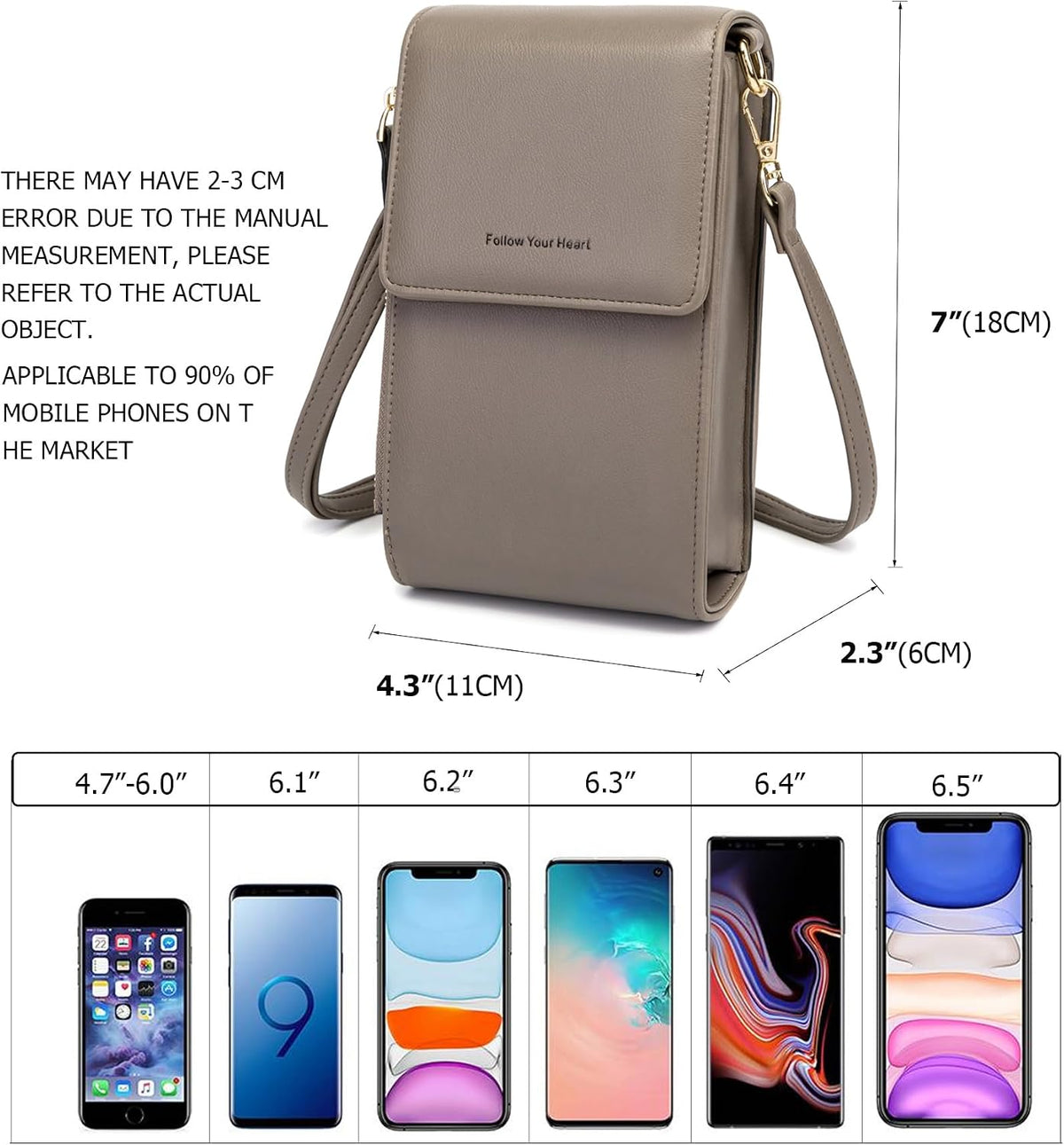 Small Cell Phone Crossbody Bag, Multi-pocket & 6 Card Slots | 6 card slots, multi-pocket zipper layout and soft synthetic leather keep phone, lipstick, coins and keys ready outdoors