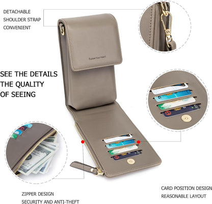 Small Cell Phone Crossbody Bag, Multi-pocket & 6 Card Slots | 6 card slots, multi-pocket zipper layout and soft synthetic leather keep phone, lipstick, coins and keys ready outdoors