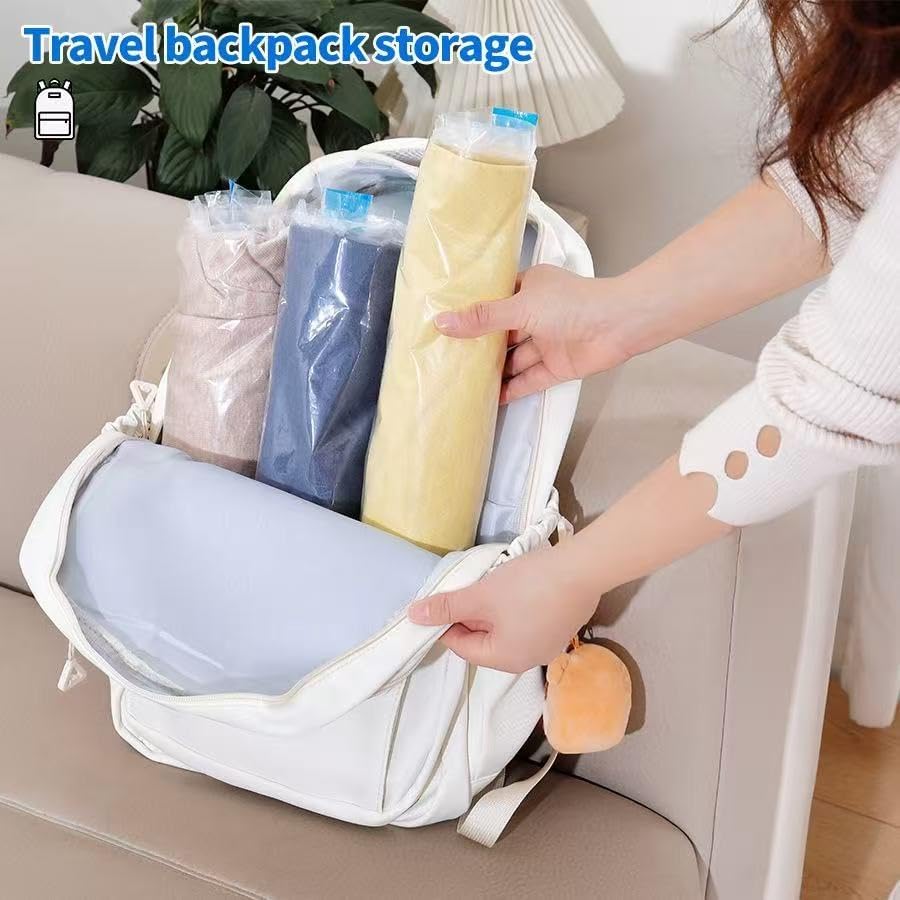 12 Pack Roll Up Compression Bags for Travel No Pump Needed Space Saver Bags Reusable Hand Roll Vacuum Storage Bags for Clothes Luggage Organizer Bags for Travel Essentials Clear