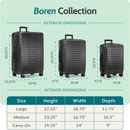 Boren Expandable Hardside Rugged Travel Luggage with 8 Spinner Wheels, Mint, Carry-on 22-Inch