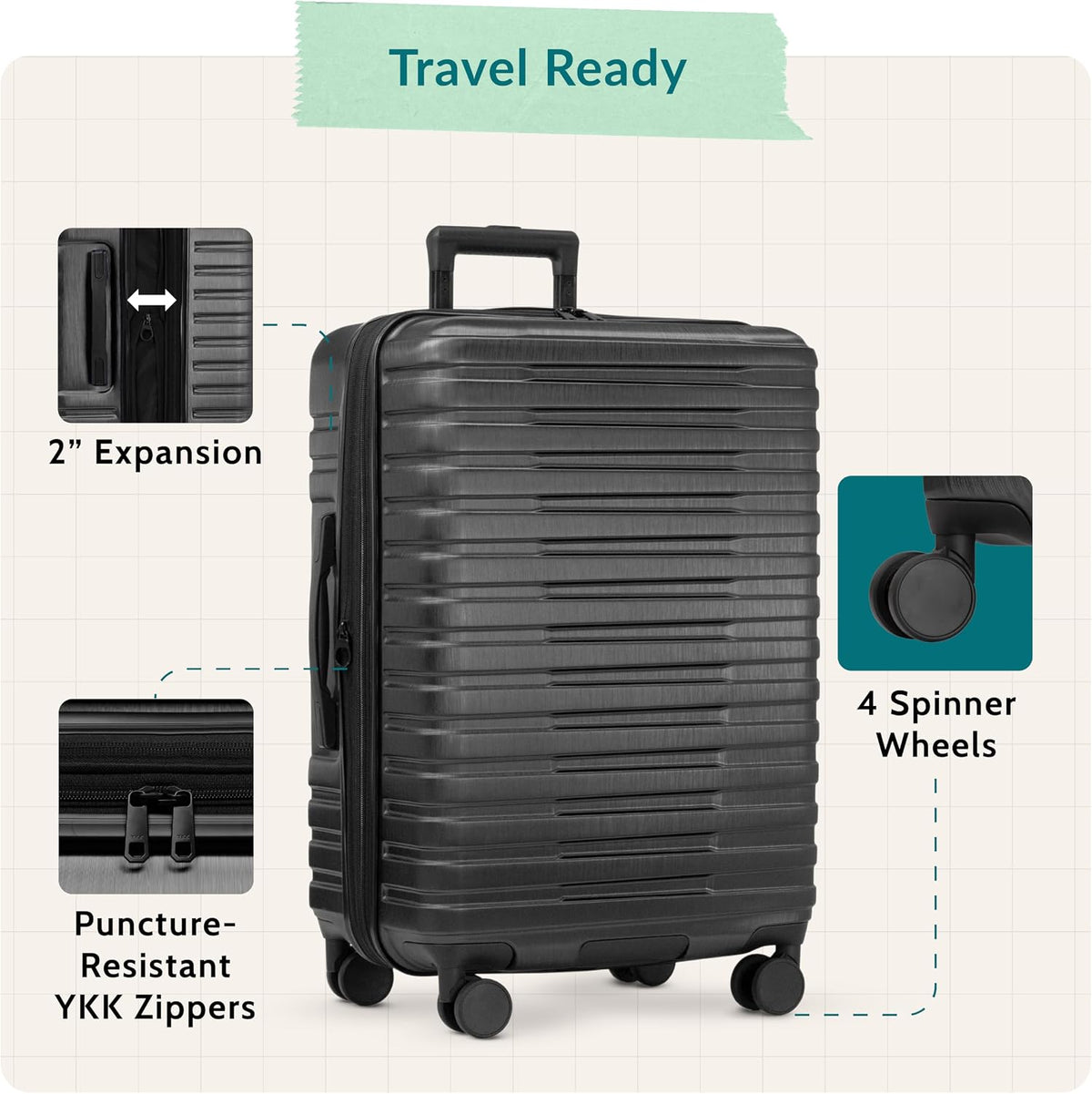 Boren Expandable Hardside Rugged Travel Luggage with 8 Spinner Wheels, Mint, Carry-on 22-Inch
