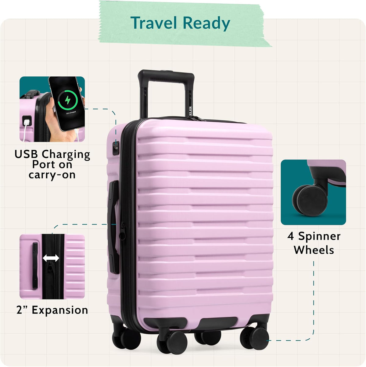 Boren Expandable Hardside Rugged Travel Luggage with 8 Spinner Wheels, Mint, Carry-on 22-Inch