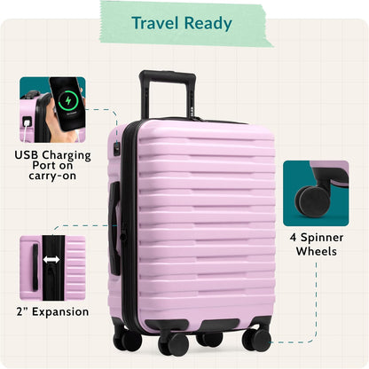Boren Expandable Hardside Rugged Travel Luggage with 8 Spinner Wheels, Mint, Carry-on 22-Inch