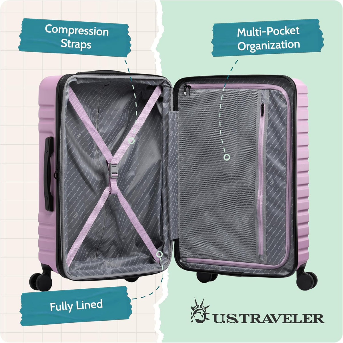 Boren Expandable Hardside Rugged Travel Luggage with 8 Spinner Wheels, Mint, Carry-on 22-Inch