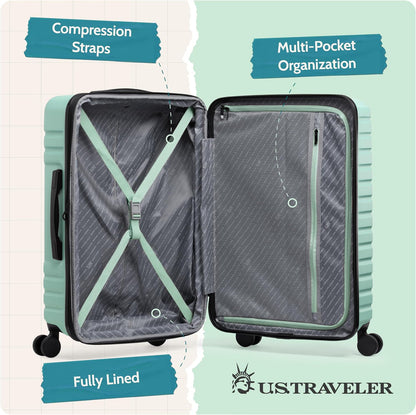 Boren Expandable Hardside Rugged Travel Luggage with 8 Spinner Wheels, Mint, Carry-on 22-Inch