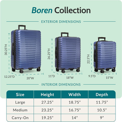 Boren Expandable Hardside Rugged Travel Luggage with 8 Spinner Wheels, Mint, Carry-on 22-Inch
