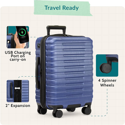Boren Expandable Hardside Rugged Travel Luggage with 8 Spinner Wheels, Mint, Carry-on 22-Inch
