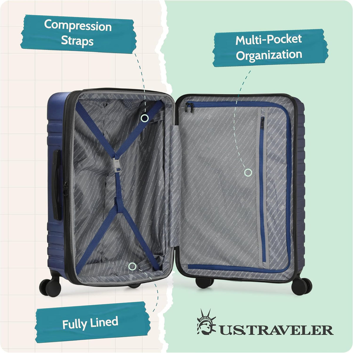 Boren Expandable Hardside Rugged Travel Luggage with 8 Spinner Wheels, Mint, Carry-on 22-Inch