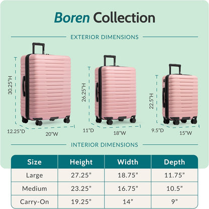 Boren Expandable Hardside Rugged Travel Luggage with 8 Spinner Wheels, Mint, Carry-on 22-Inch