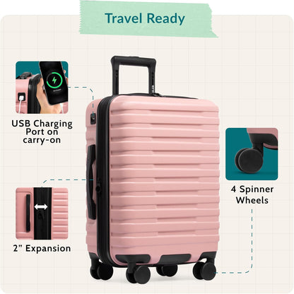 Boren Expandable Hardside Rugged Travel Luggage with 8 Spinner Wheels, Mint, Carry-on 22-Inch