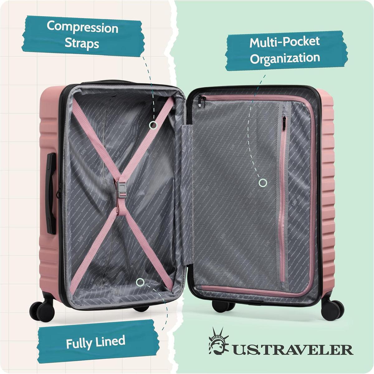 Boren Expandable Hardside Rugged Travel Luggage with 8 Spinner Wheels, Mint, Carry-on 22-Inch