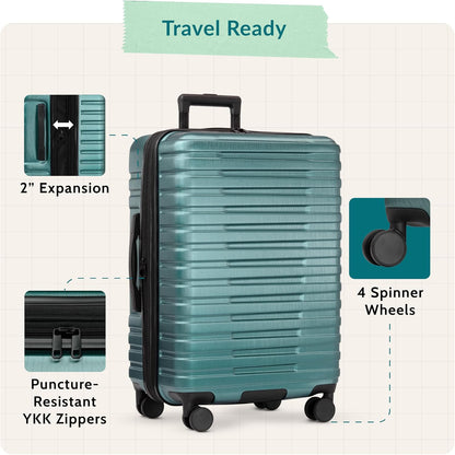 Boren Expandable Hardside Rugged Travel Luggage with 8 Spinner Wheels, Mint, Carry-on 22-Inch