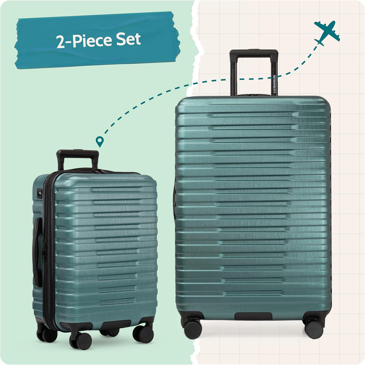 Boren Expandable Hardside Rugged Travel Luggage with 8 Spinner Wheels, Mint, Carry-on 22-Inch