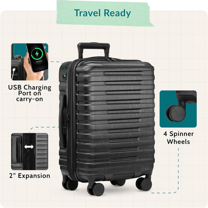 Boren Expandable Hardside Rugged Travel Luggage with 8 Spinner Wheels, Mint, Carry-on 22-Inch