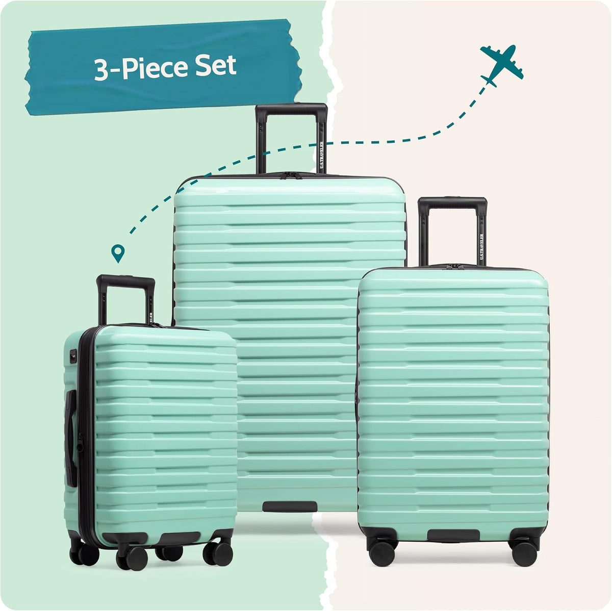 Boren Expandable Hardside Rugged Travel Luggage with 8 Spinner Wheels, Mint, Carry-on 22-Inch