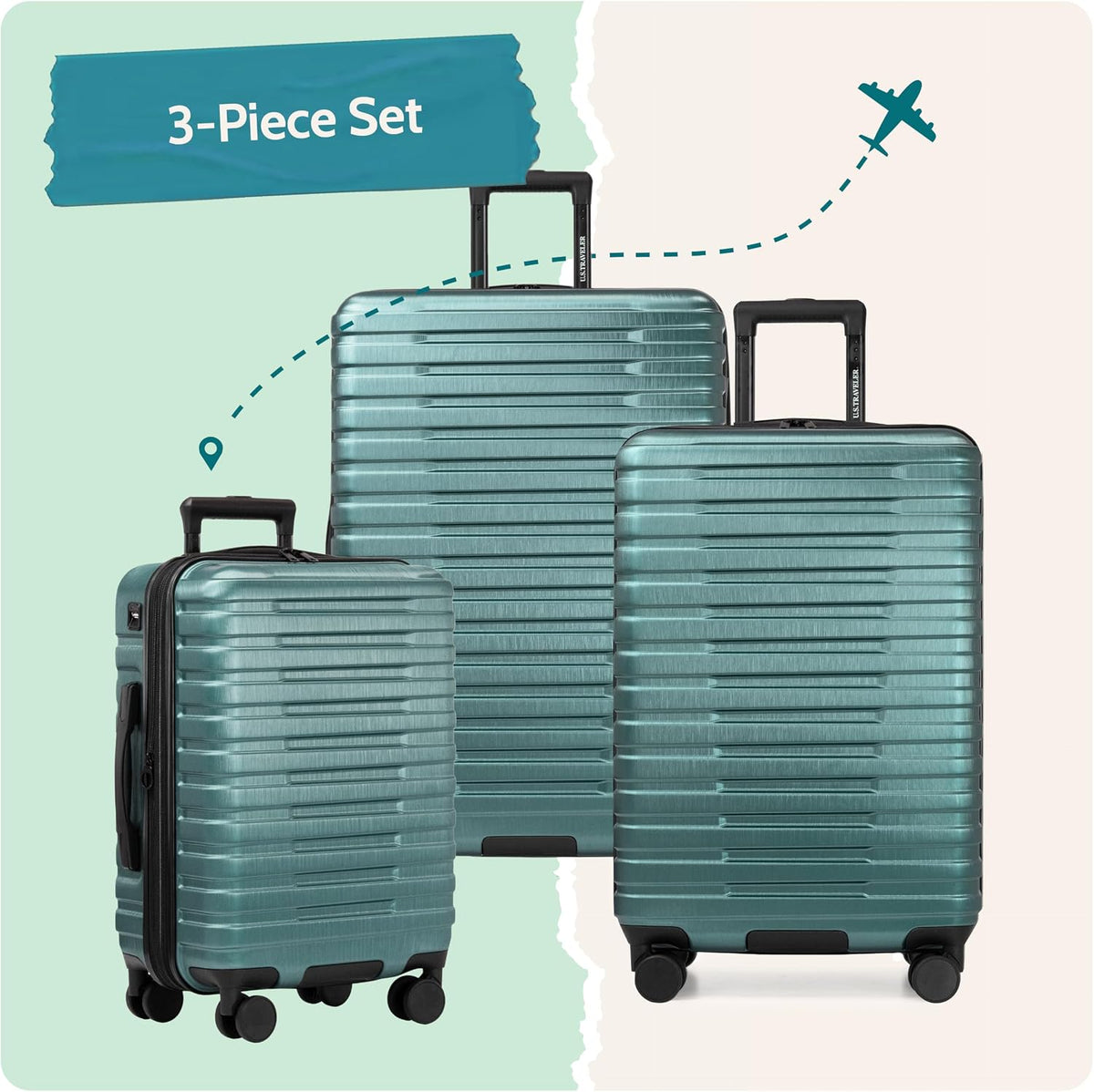Boren Expandable Hardside Rugged Travel Luggage with 8 Spinner Wheels, Mint, Carry-on 22-Inch