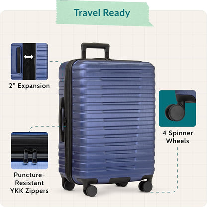 Boren Expandable Hardside Rugged Travel Luggage with 8 Spinner Wheels, Mint, Carry-on 22-Inch