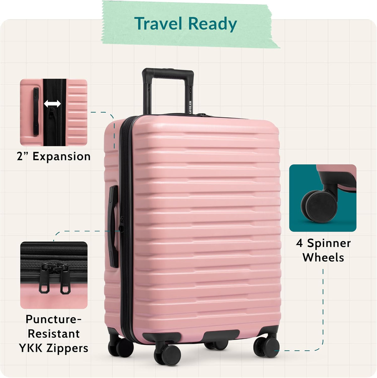 Boren Expandable Hardside Rugged Travel Luggage with 8 Spinner Wheels, Mint, Carry-on 22-Inch