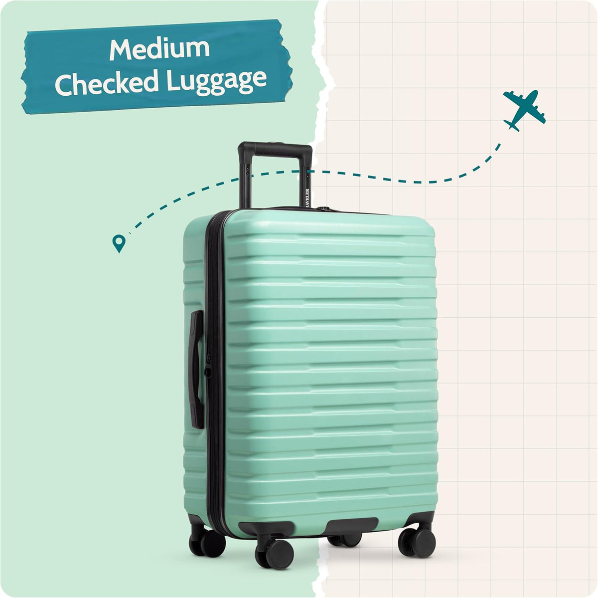 Boren Expandable Hardside Rugged Travel Luggage with 8 Spinner Wheels, Mint, Carry-on 22-Inch