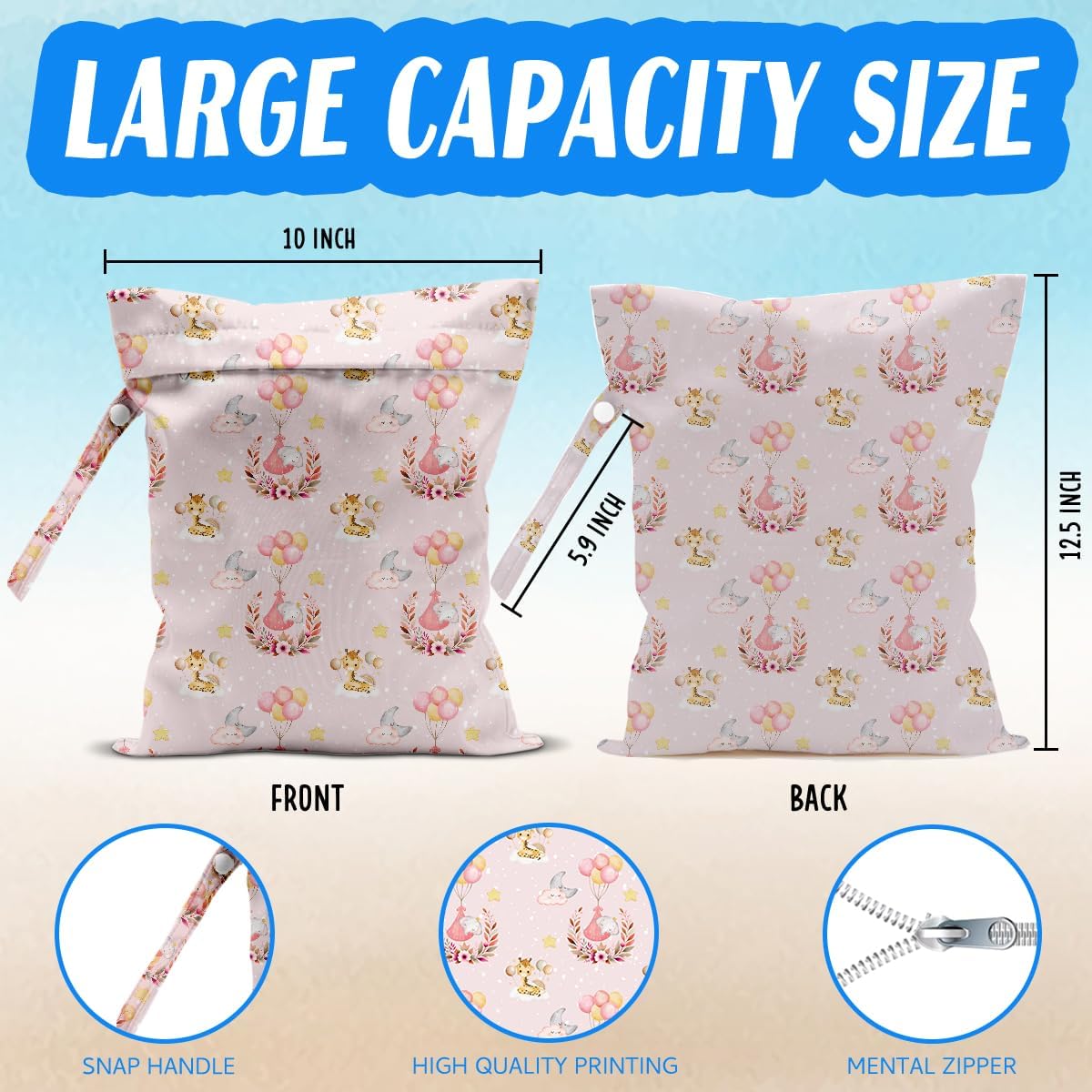 4 Pcs Pink Wet Bag for Baby Swimsuit Dirty Clothes Diaper Yoga Gym, Wet Dry Bag, Beach Vacation Essential for Travel Poor Bathing Daycare Soiled Items