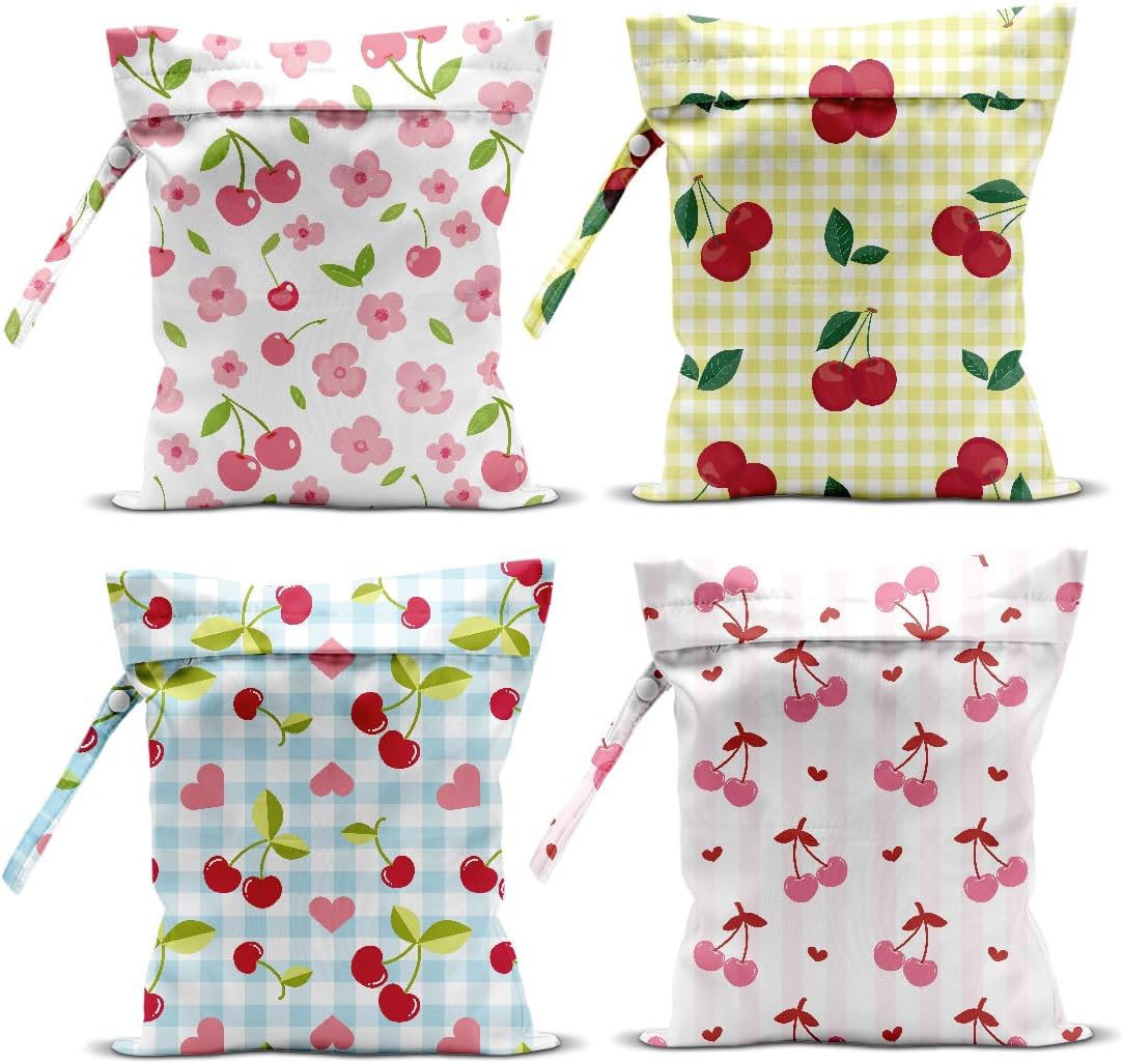 4 Pcs Pink Wet Bag for Baby Swimsuit Dirty Clothes Diaper Yoga Gym, Wet Dry Bag, Beach Vacation Essential for Travel Poor Bathing Daycare Soiled Items