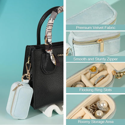 Small Travel Jewelry Box Keychain, Portable Storage Ring Necklace Earrings Holder Case Organizer Gift for Women (Blue)