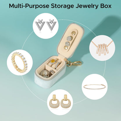 Small Travel Jewelry Box Keychain, Portable Storage Ring Necklace Earrings Holder Case Organizer Gift for Women (Blue)