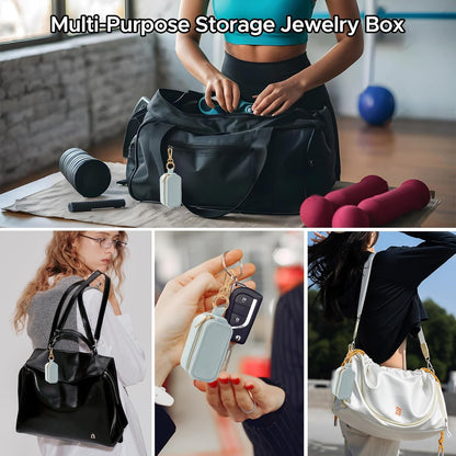 Small Travel Jewelry Box Keychain, Portable Storage Ring Necklace Earrings Holder Case Organizer Gift for Women (Blue)