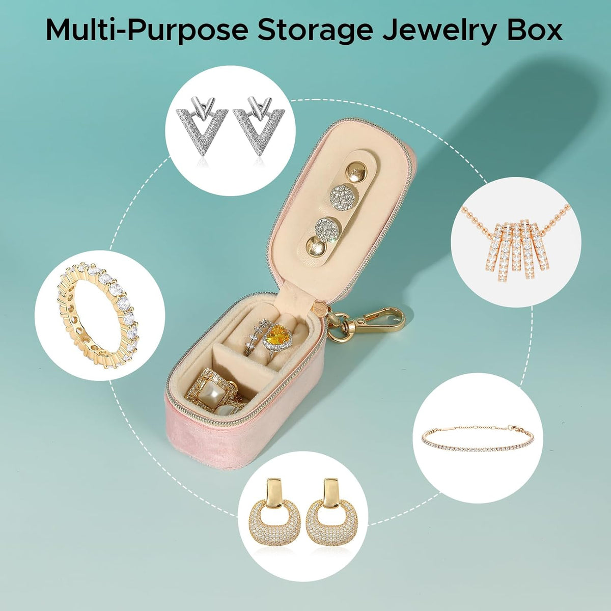 Small Travel Jewelry Box Keychain, Portable Storage Ring Necklace Earrings Holder Case Organizer Gift for Women (Blue)