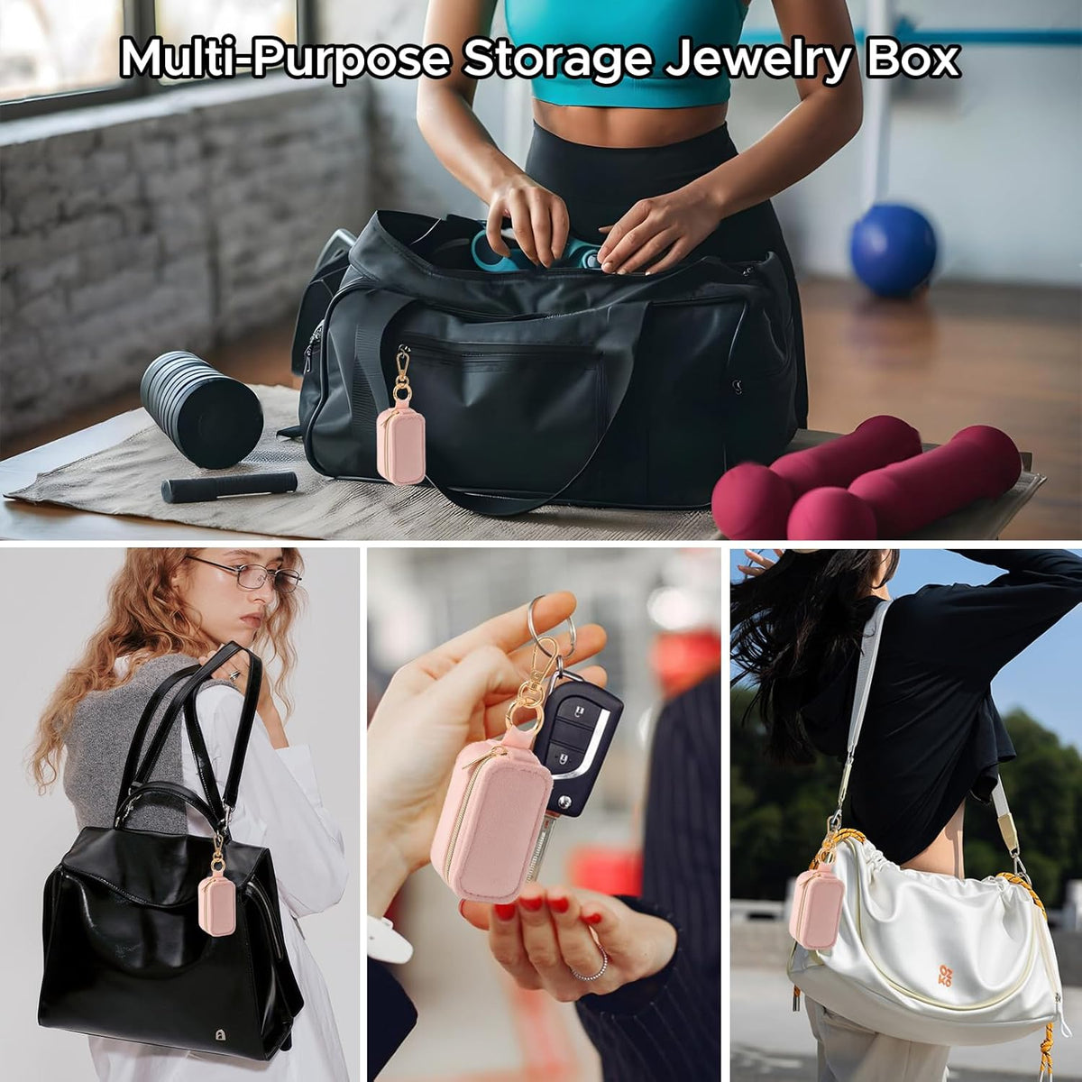 Small Travel Jewelry Box Keychain, Portable Storage Ring Necklace Earrings Holder Case Organizer Gift for Women (Blue)