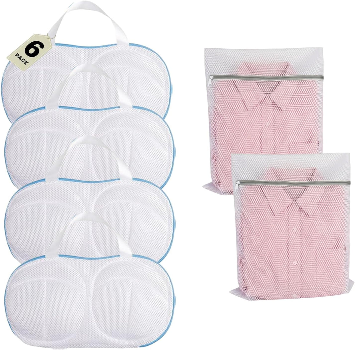 6 Pack Bra Laundry Bags for Washing Machine, Lingerie Bag for Washing Delicates Underwear Brassiere, Women's Bra Washer Protector for Laundry, Suitable for A-D Cups