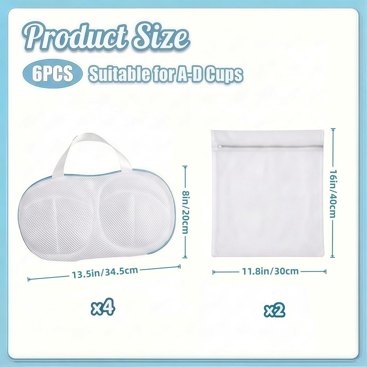 6 Pack Bra Laundry Bags for Washing Machine, Lingerie Bag for Washing Delicates Underwear Brassiere, Women's Bra Washer Protector for Laundry, Suitable for A-D Cups