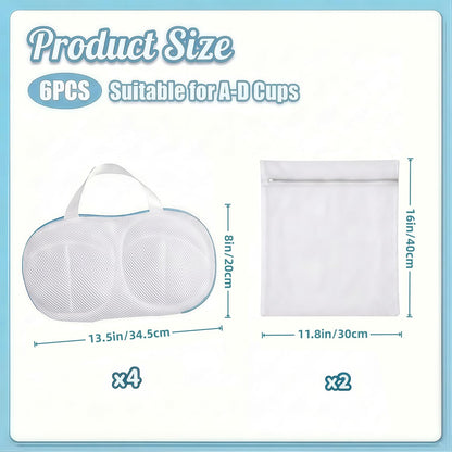 6 Pack Bra Laundry Bags for Washing Machine, Lingerie Bag for Washing Delicates Underwear Brassiere, Women's Bra Washer Protector for Laundry, Suitable for A-D Cups