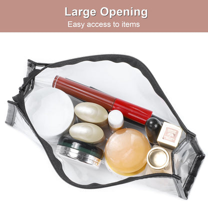TSA Approved Toiletry Bag, Clear Pouches with Zipper for Traveling, Samll Clear Makeup Bags Cosmetic Bag Beach Bag for Home Storage Organizing, Office, Vacation, Travel (Black, White)
