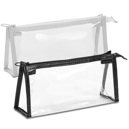 TSA Approved Toiletry Bag, Clear Pouches with Zipper for Traveling, Samll Clear Makeup Bags Cosmetic Bag Beach Bag for Home Storage Organizing, Office, Vacation, Travel (Black, White)