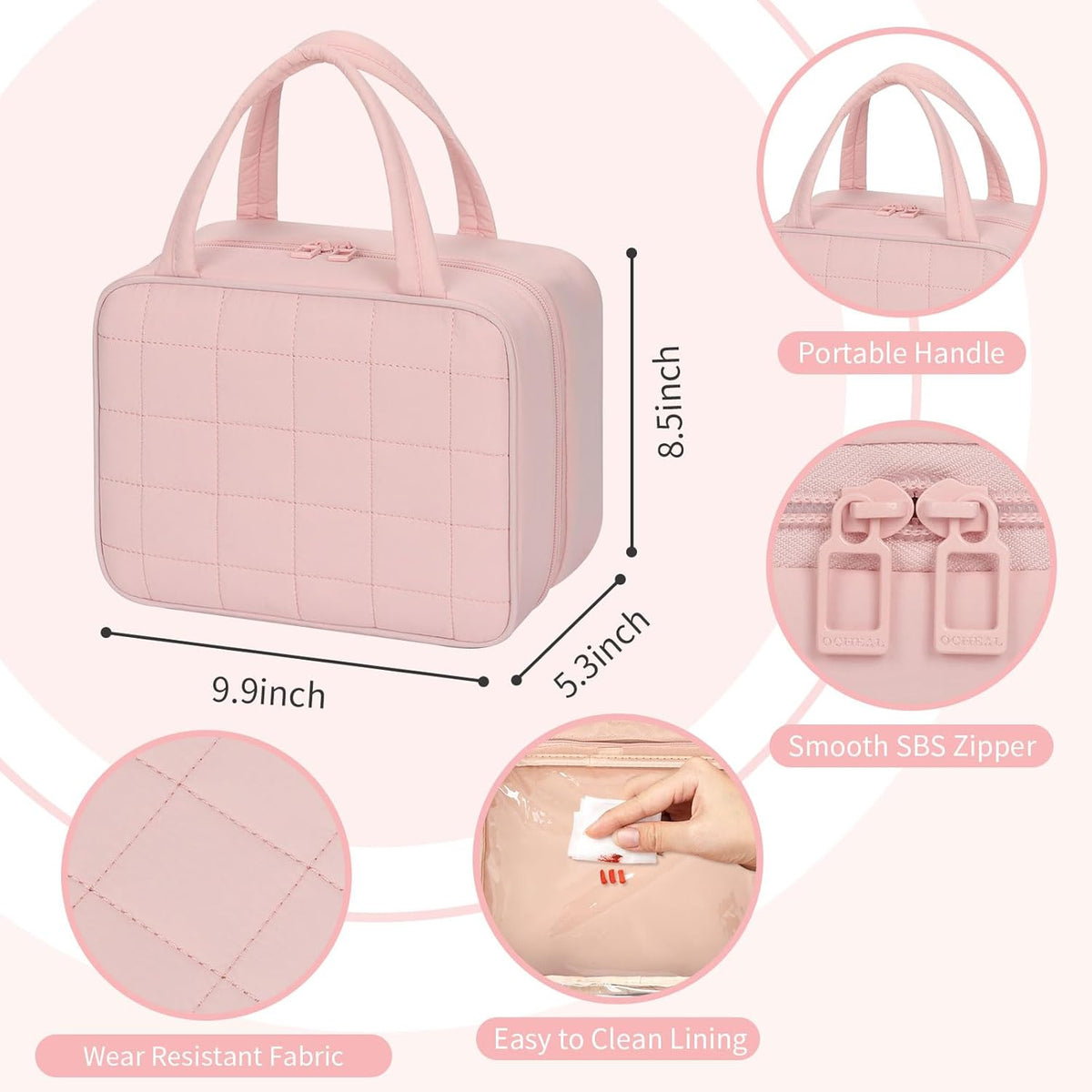 Travel Makeup Bag, Large Capacity Cosmetic Bag, Portable Make Up Bag Organizer for Women, Waterproof Cosmetic Travel Bag with Dividers and Brush Compartment for Cosmetics & Toiletries