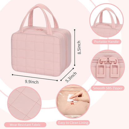 Travel Makeup Bag, Large Capacity Cosmetic Bag, Portable Make Up Bag Organizer for Women, Waterproof Cosmetic Travel Bag with Dividers and Brush Compartment for Cosmetics & Toiletries